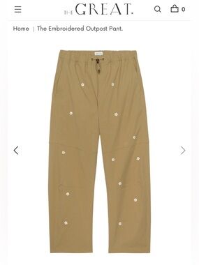 The Great. Daisy Embroidered Outpost Pants XS